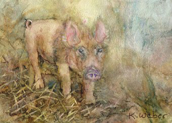 Little Oink Katherine Weber Woodstock Il watercolor on terra SOLD